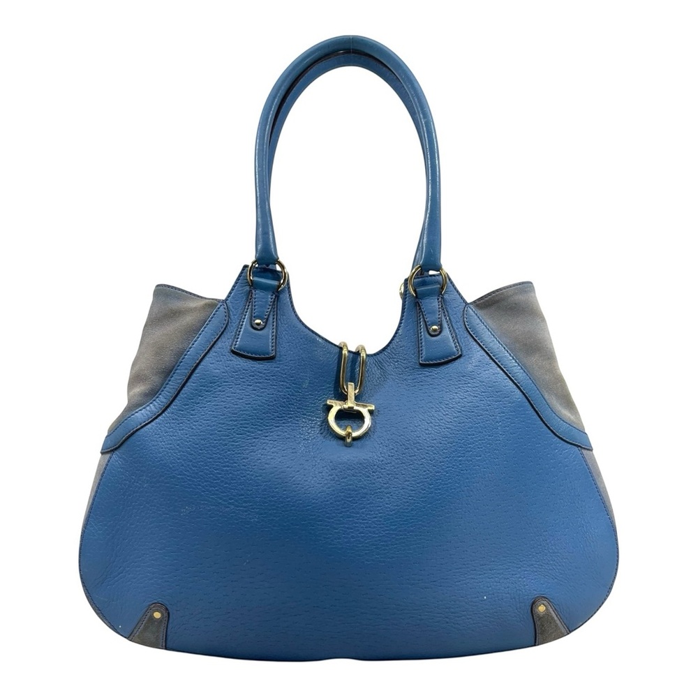 SALVATORE FERRAGAMO XL Suede Leather Gancini Shoulder Bag Handbag Hobo COA RARE